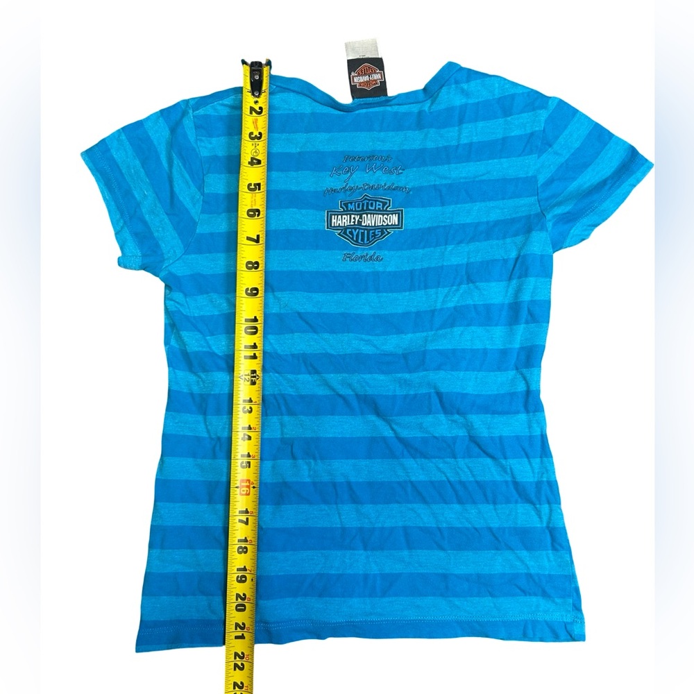 Harley-Davidson Teal & Aqua Striped V-Neck Tee - Picture 3 of 5
